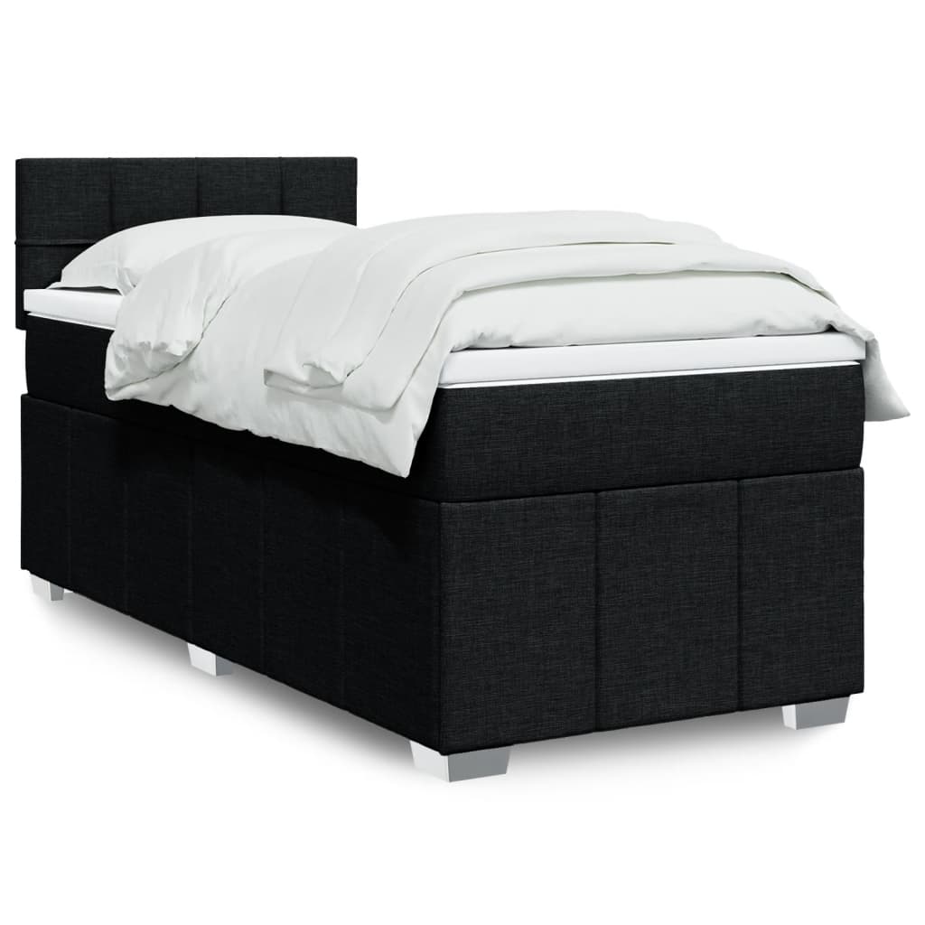 Slatted bed base with mattress Black 90x200 cm Fabric