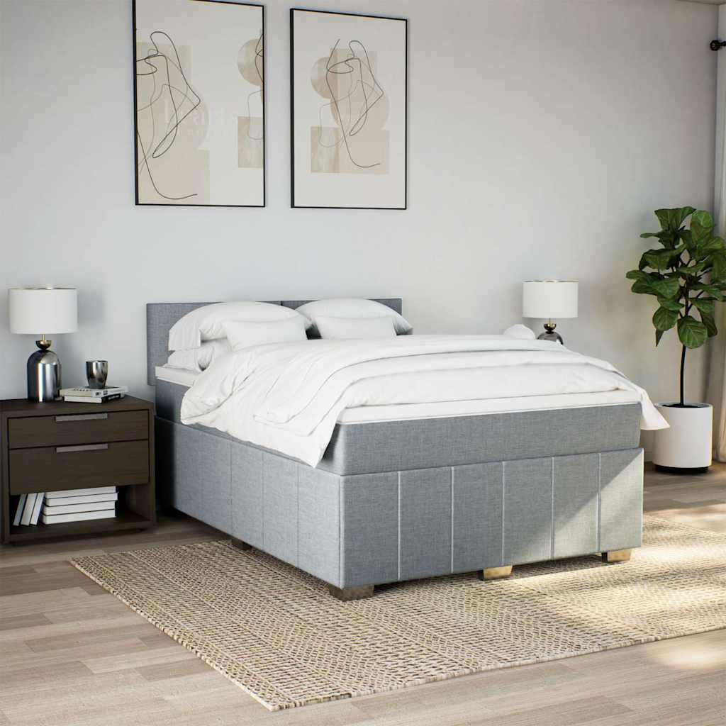 Slatted bed base with mattress Light grey 140x200cm Fabric