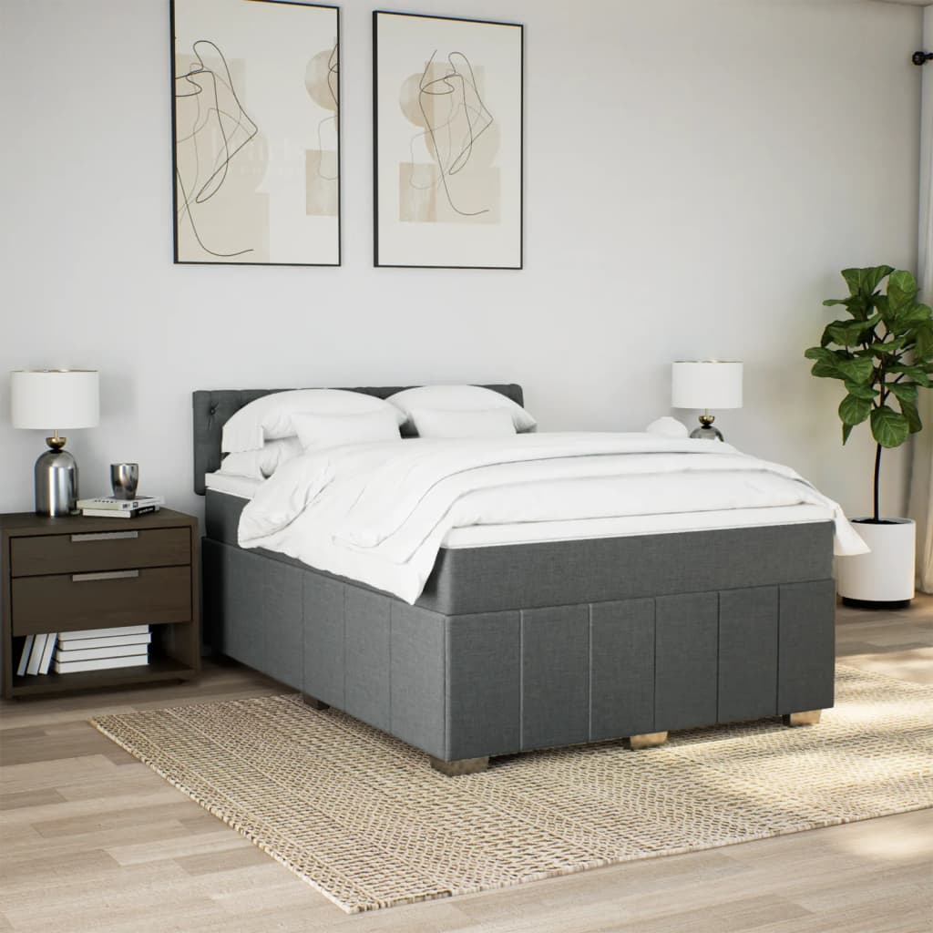 Slatted bed base with mattress Dark grey 140x200cm Fabric