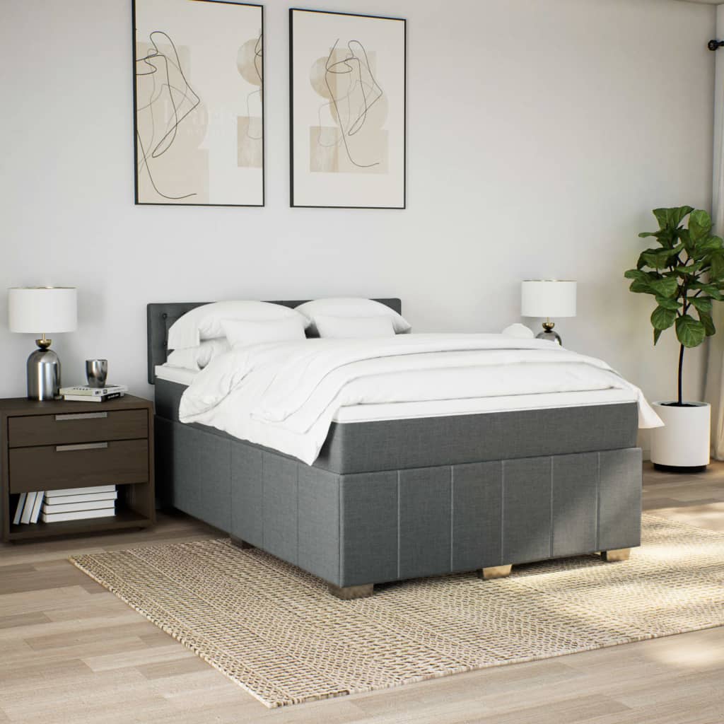 Slatted bed base with mattress Dark grey 140x200cm Fabric