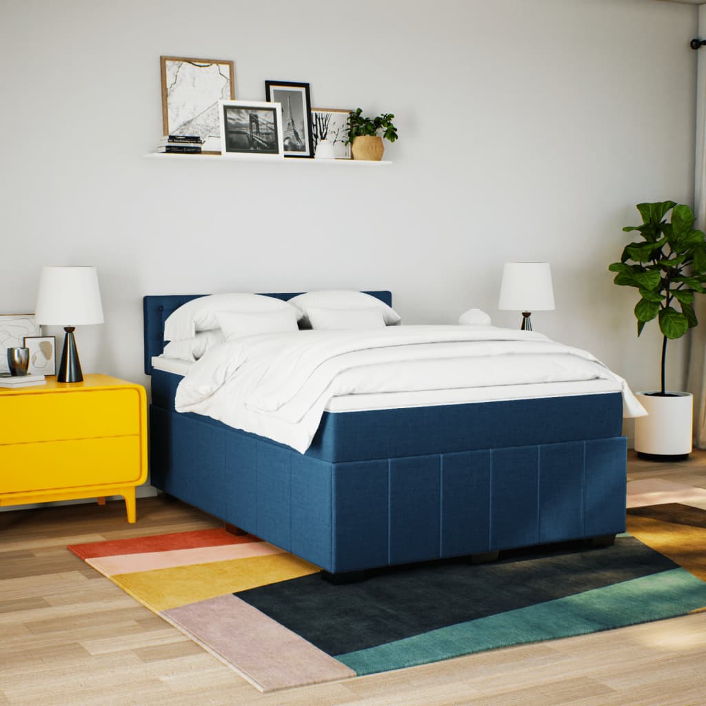 Slatted bed base with mattress Blue 160x200 cm Fabric