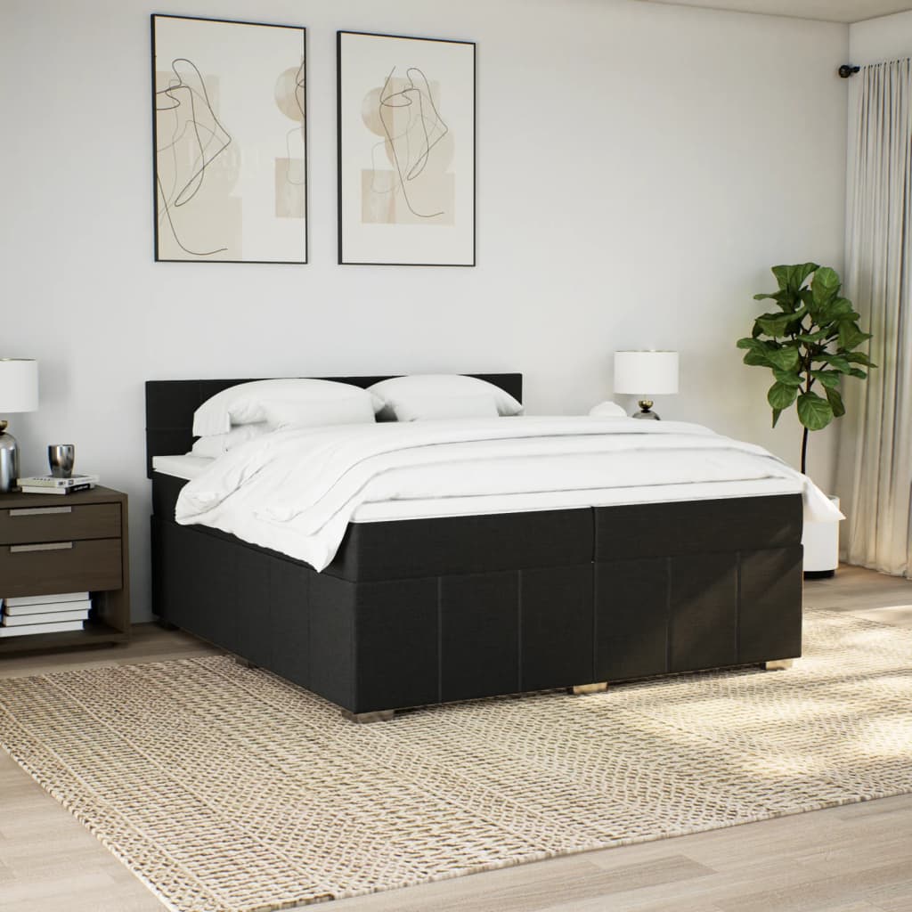 Slatted bed base with mattress Black 200x200 cm Fabric