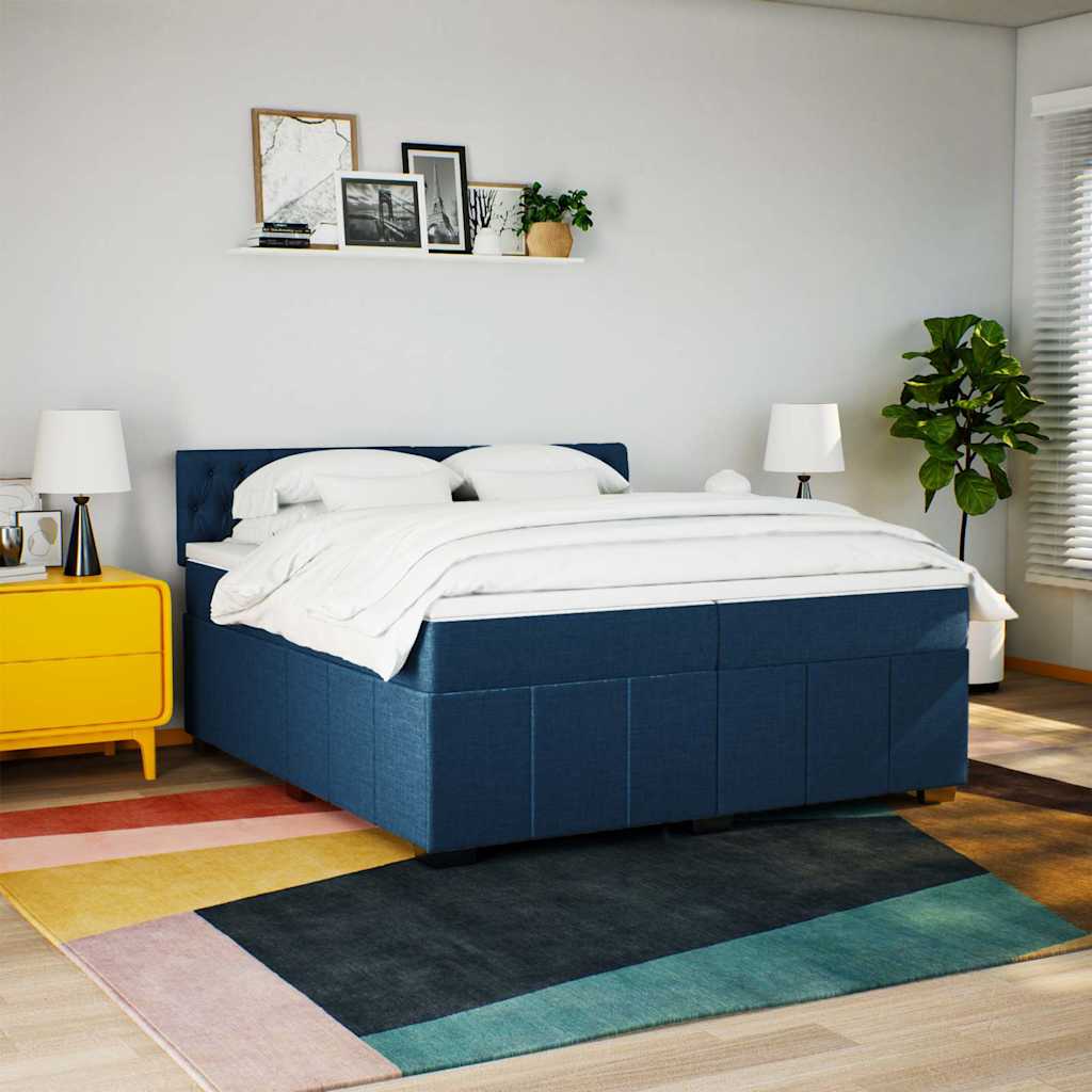 Slatted bed base with mattress Blue 200x200 cm Fabric