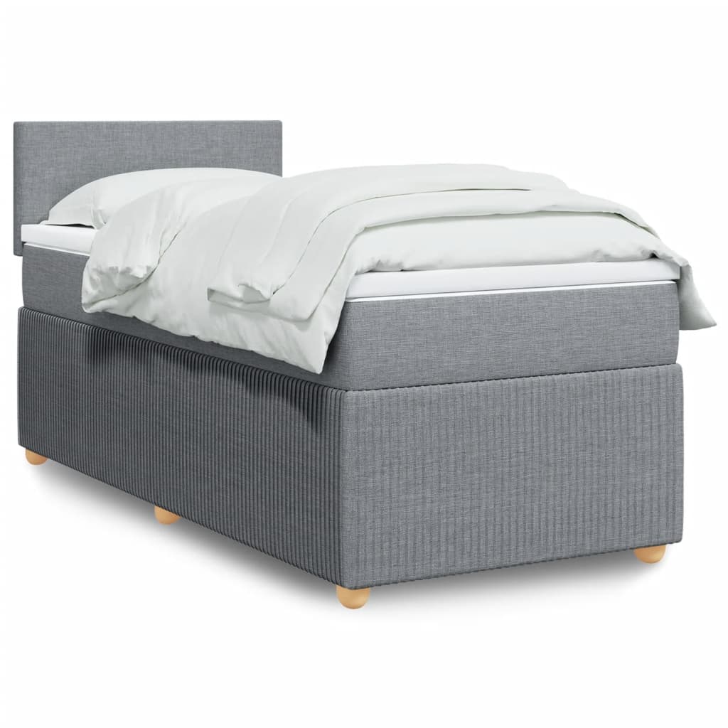 Slatted bed base with mattress Light grey 90x200 cm Fabric