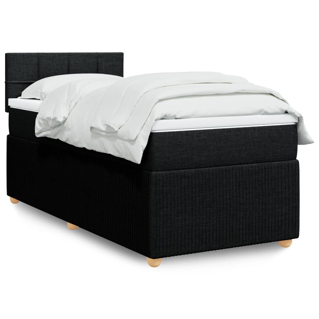 Slatted bed base with mattress Black 90x200 cm Fabric