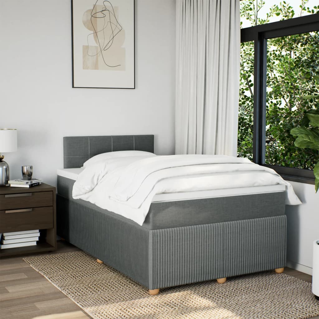 Slatted bed base with dark gray mattress 120x190cm fabric