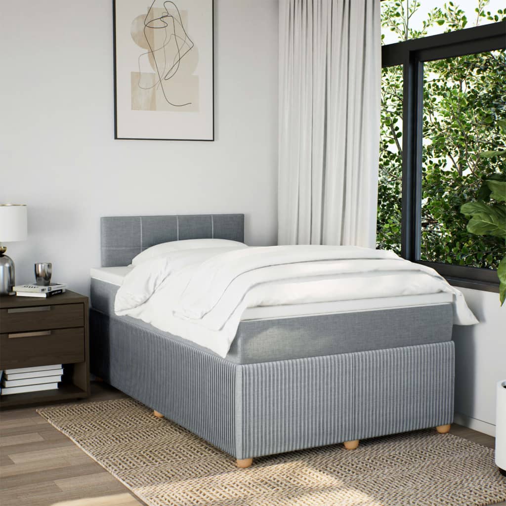 Slatted bed base with mattress Light grey 120x200cm Fabric