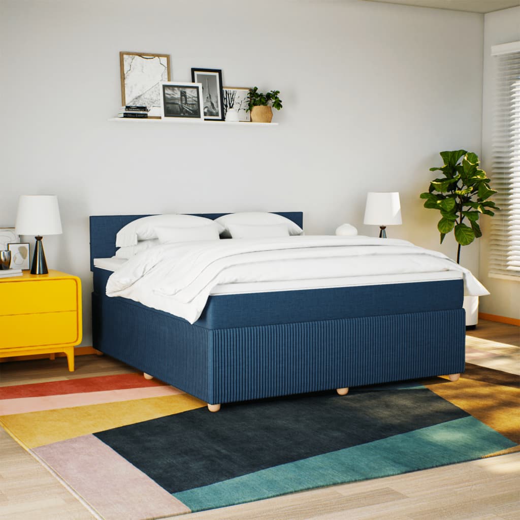 Slatted bed base with mattress Blue 180x200 cm Fabric