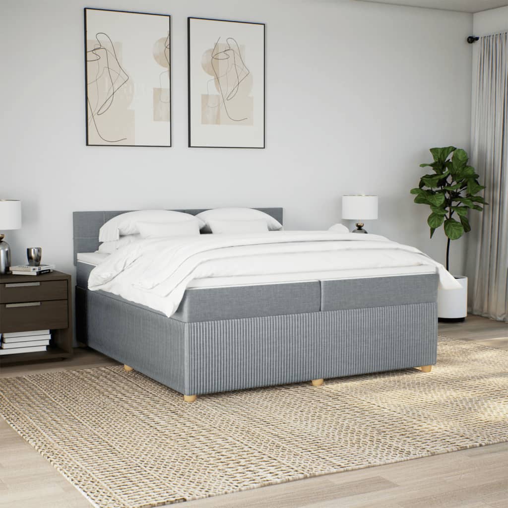 Sommier à lattes de lit avec matelas Gris clair 200x200cm Tissu