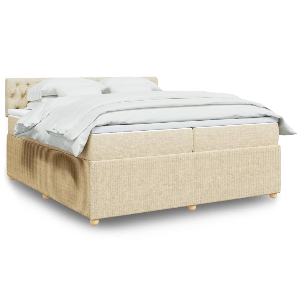 Bed slatted base with mattress Cream 200x200 cm Fabric