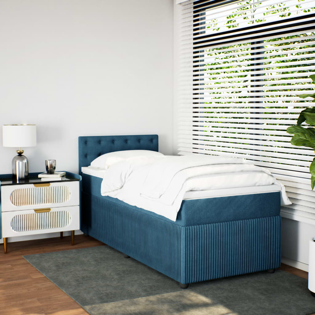 Slatted bed base with blue mattress 90x190 cm velvet