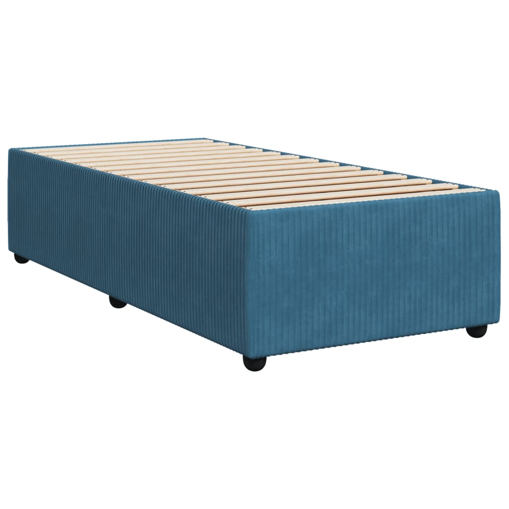 Slatted bed base with blue mattress 90x190 cm velvet