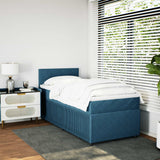 Slatted bed base with blue mattress 90x190 cm velvet