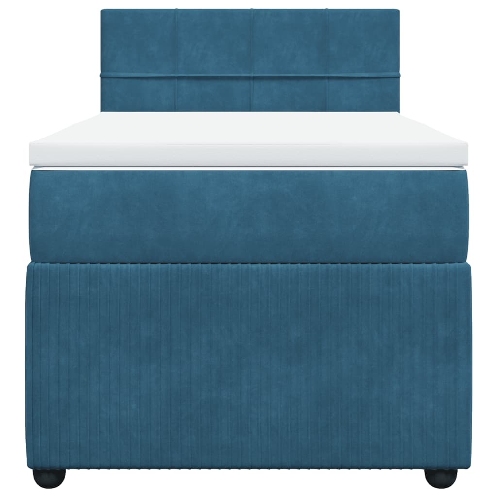 Slatted bed base with blue mattress 90x190 cm velvet