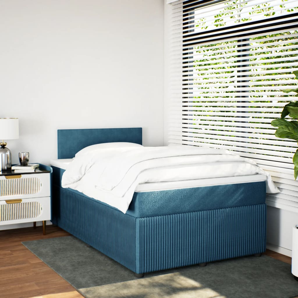 Slatted bed base and blue mattress 120x190 cm velvet