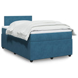 Slatted bed base and blue mattress 120x190 cm velvet