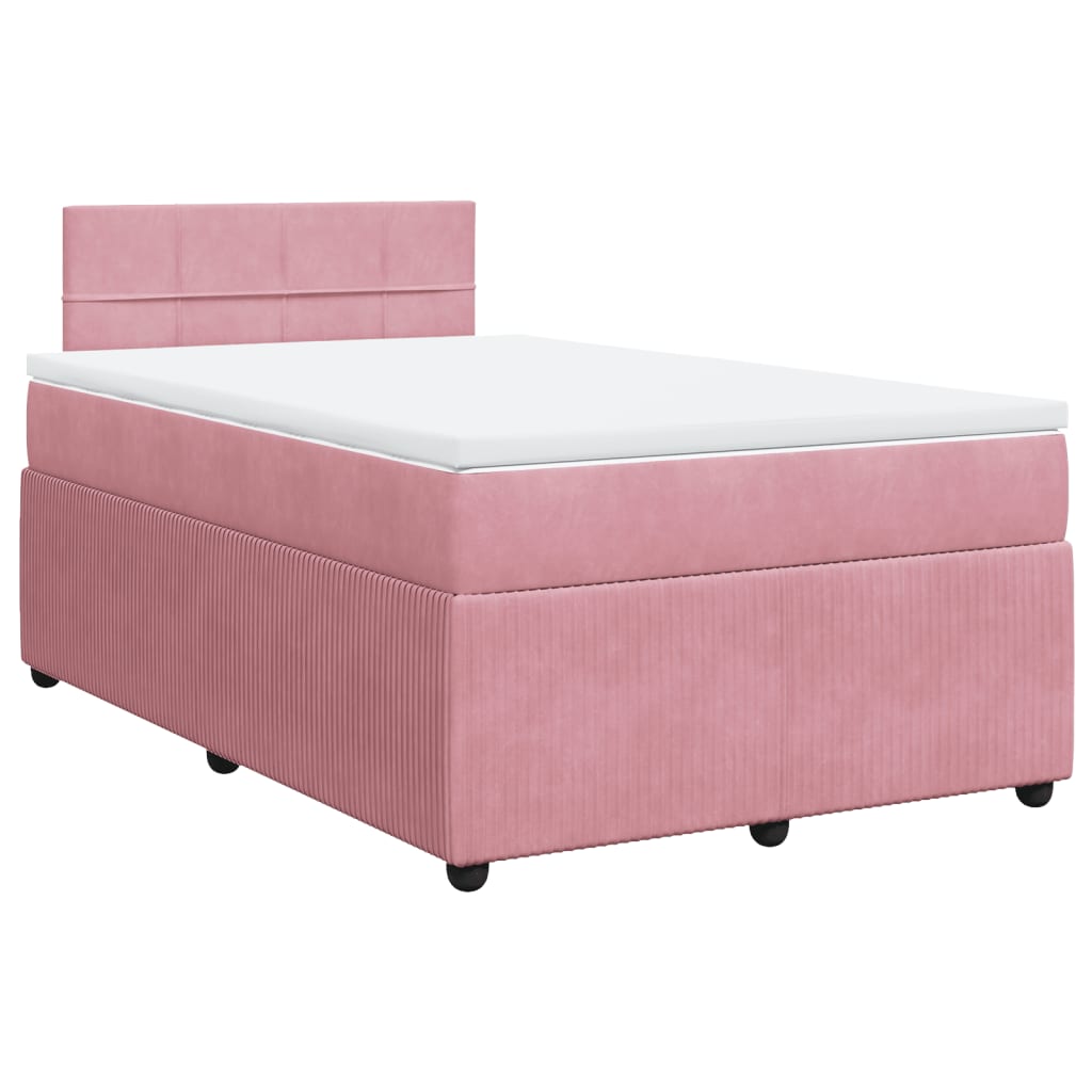 Slatted bed base with pink mattress 120x190 cm velvet