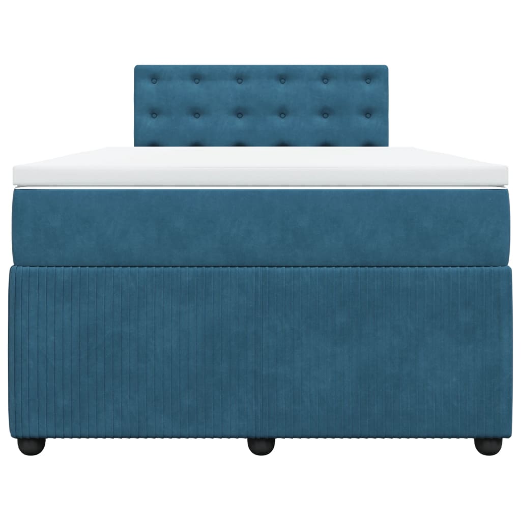 Slatted bed base and blue mattress 120x200 cm velvet