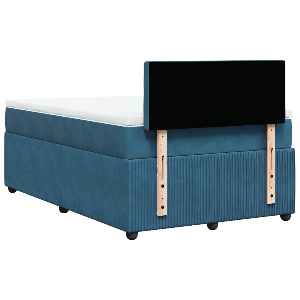 Slatted bed base and blue mattress 120x200 cm velvet