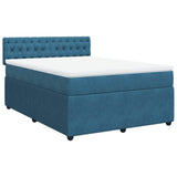 Slatted bed base and blue mattress 140x190 cm velvet