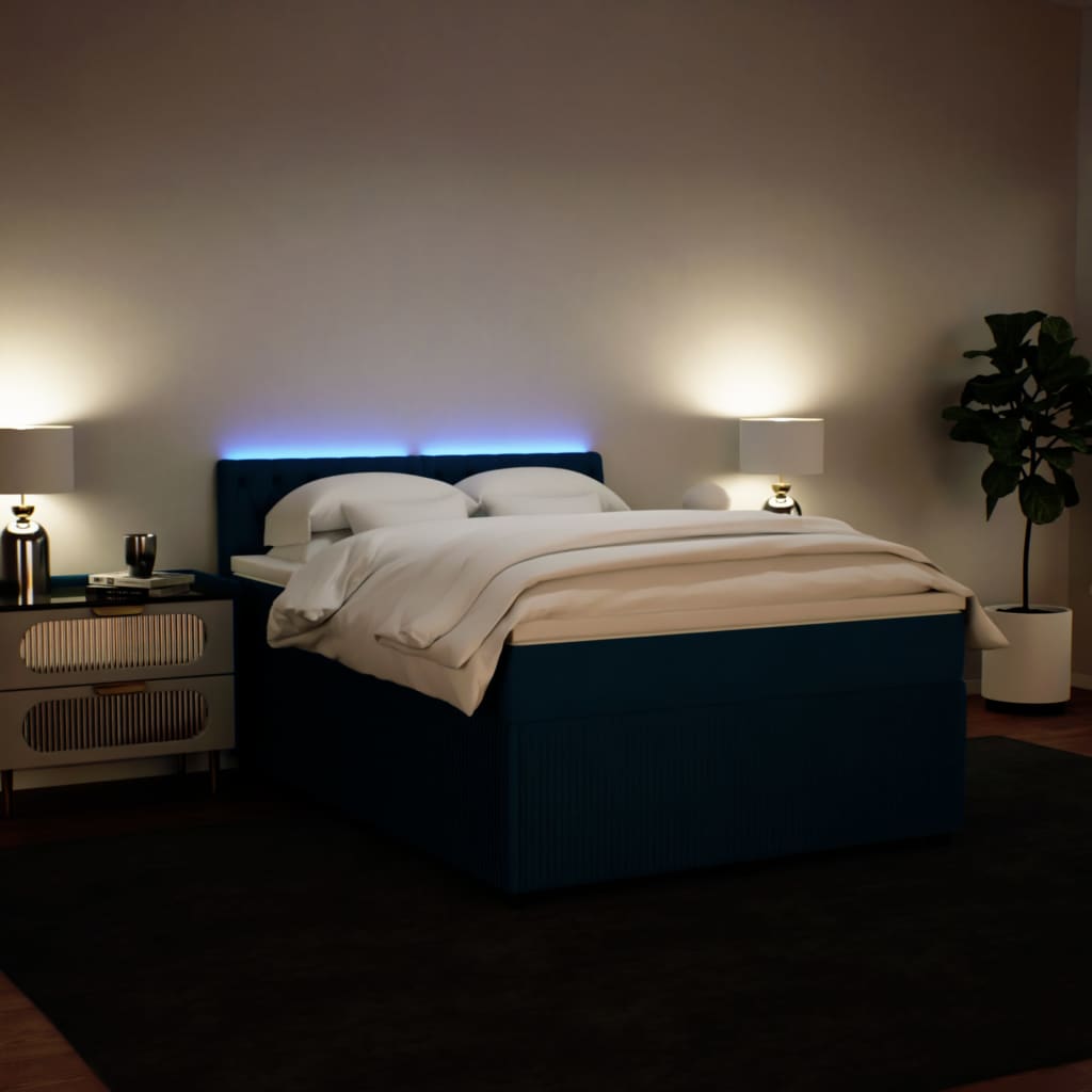 Slatted bed base and blue mattress 140x190 cm velvet