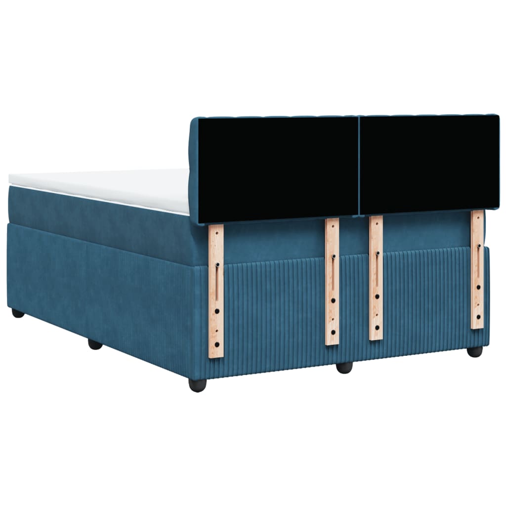 Slatted bed base and blue mattress 140x190 cm velvet