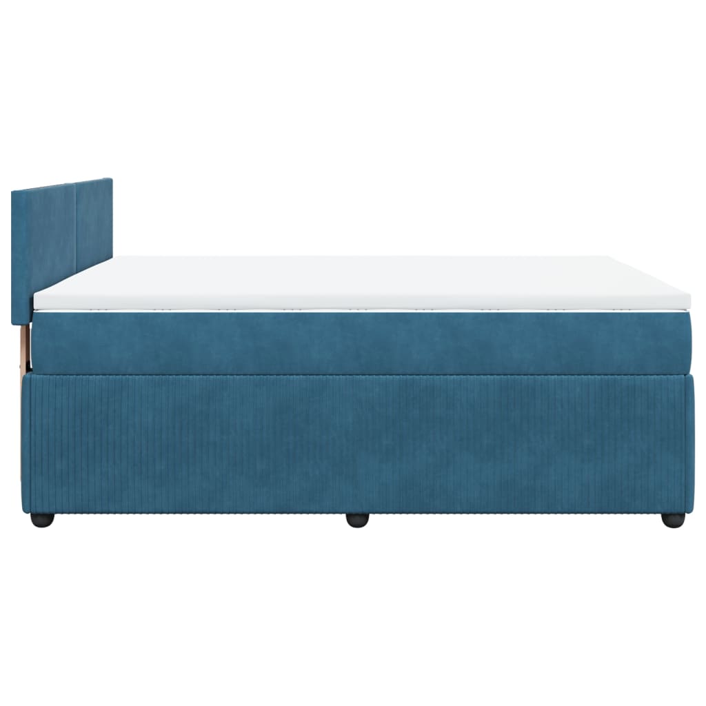 Slatted bed base and blue mattress 140x200 cm velvet