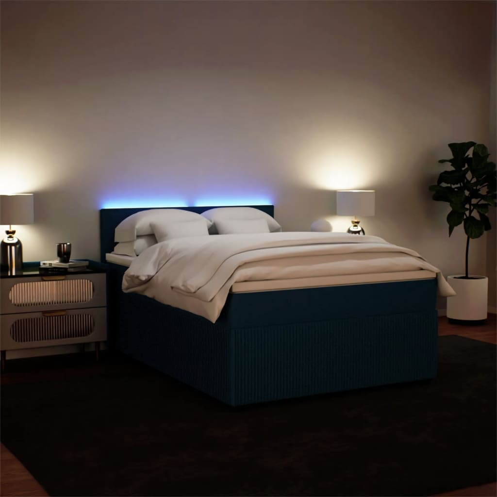 Slatted bed base and blue mattress 140x200 cm velvet