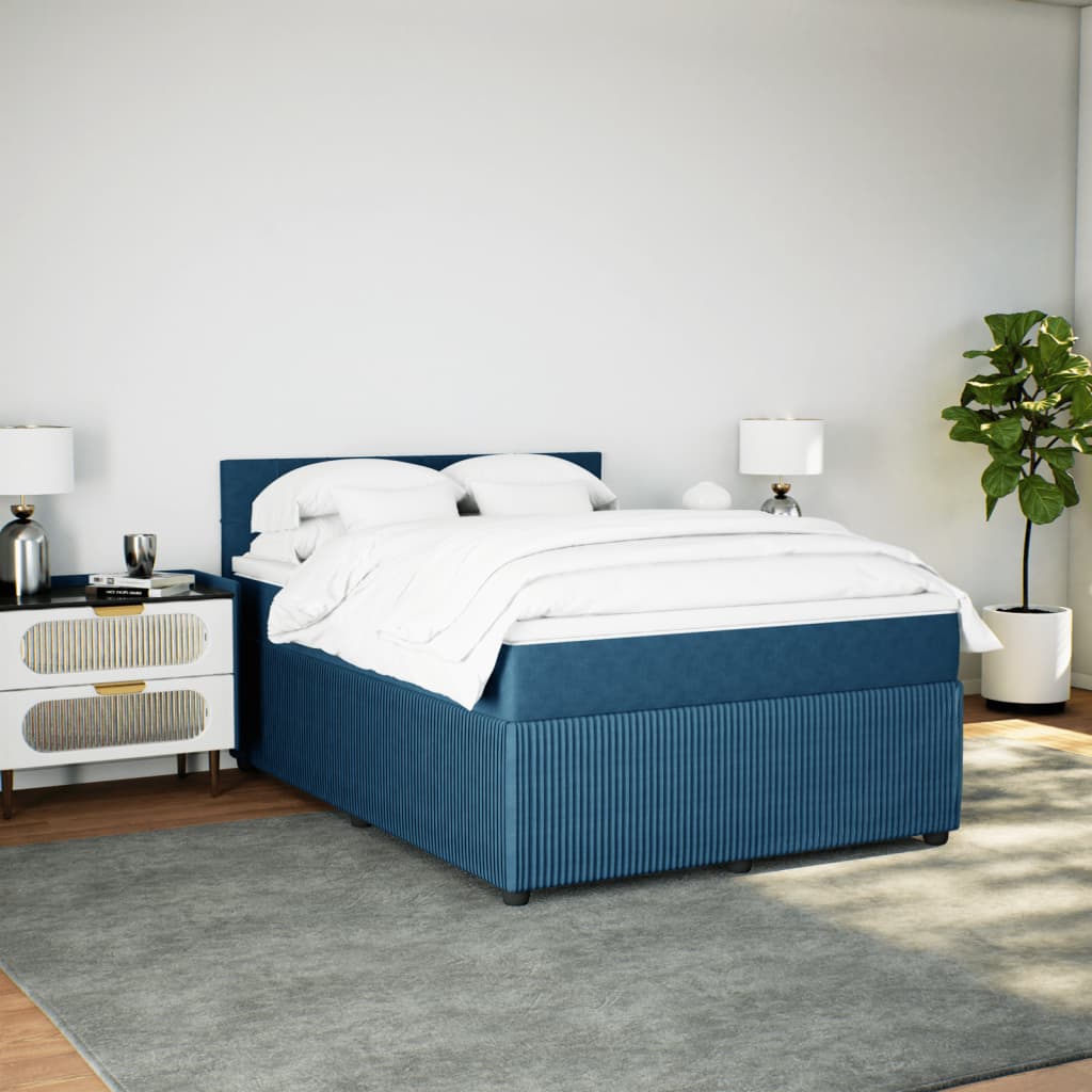 Slatted bed base and blue mattress 140x200 cm velvet