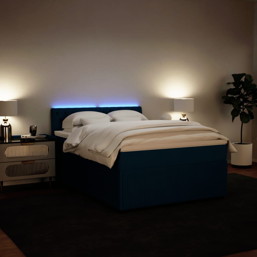 Slatted bed base and blue mattress 140x200 cm velvet