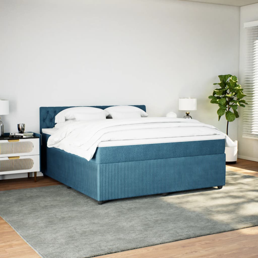 Slatted bed base and blue mattress 180x200 cm velvet