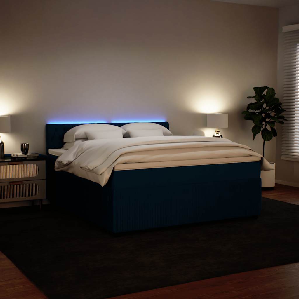 Slatted bed base and blue mattress 180x200 cm velvet