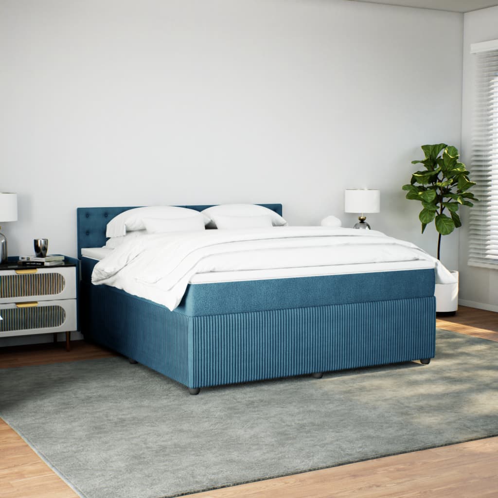 Slatted bed base and blue mattress 180x200 cm velvet