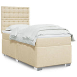 Bed slatted base with mattress Cream 90x200 cm Fabric