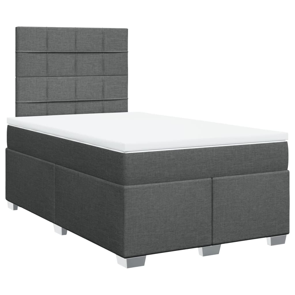 Slatted bed base with dark gray mattress 120x190cm fabric