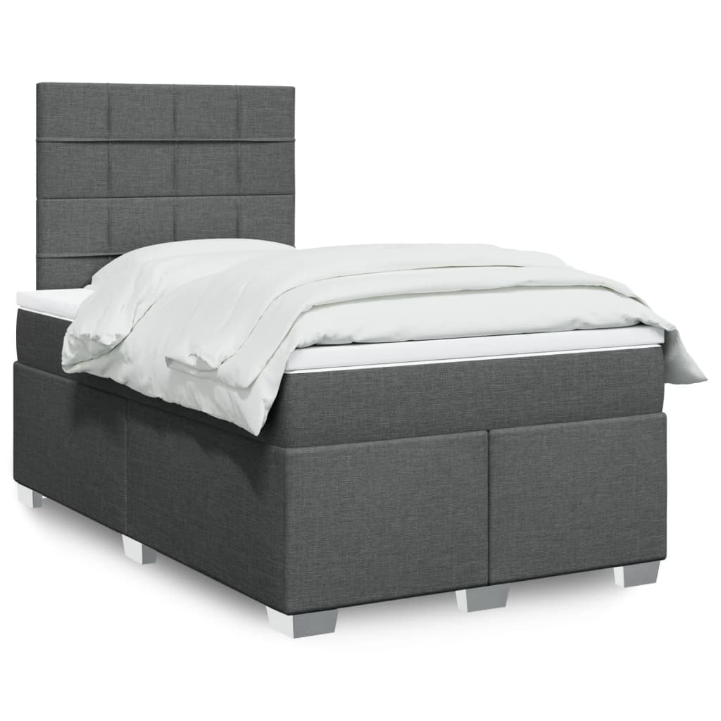 Slatted bed base with dark gray mattress 120x190cm fabric