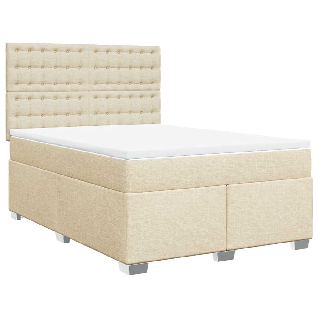 Bed slatted base with mattress Cream 140x190 cm Fabric