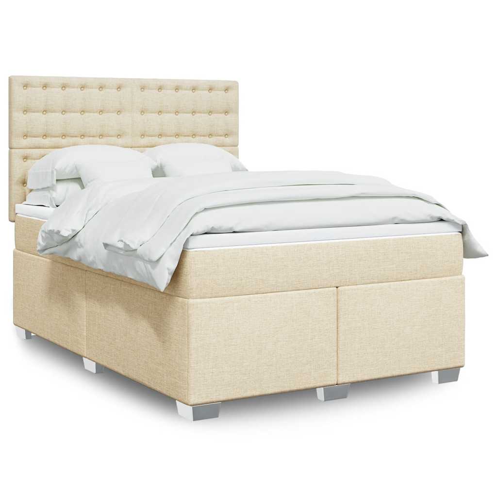 Bed slatted base with mattress Cream 140x190 cm Fabric