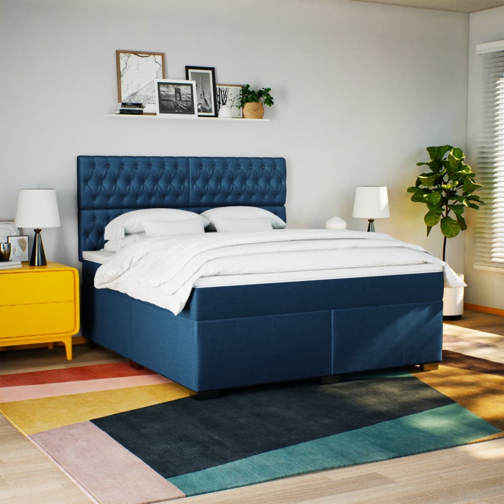 Slatted bed base with mattress Blue 180x200 cm Fabric