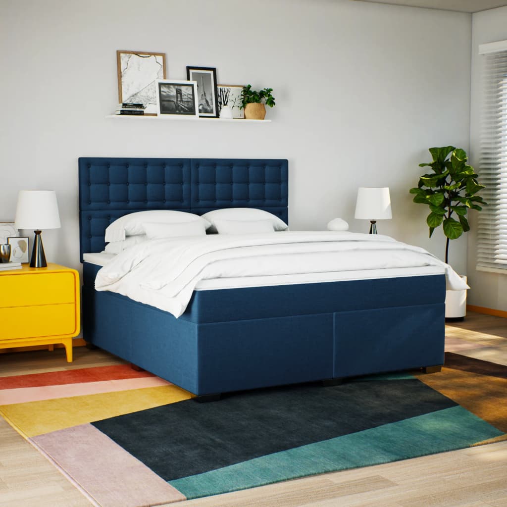 Slatted bed base with mattress Blue 180x200 cm Fabric