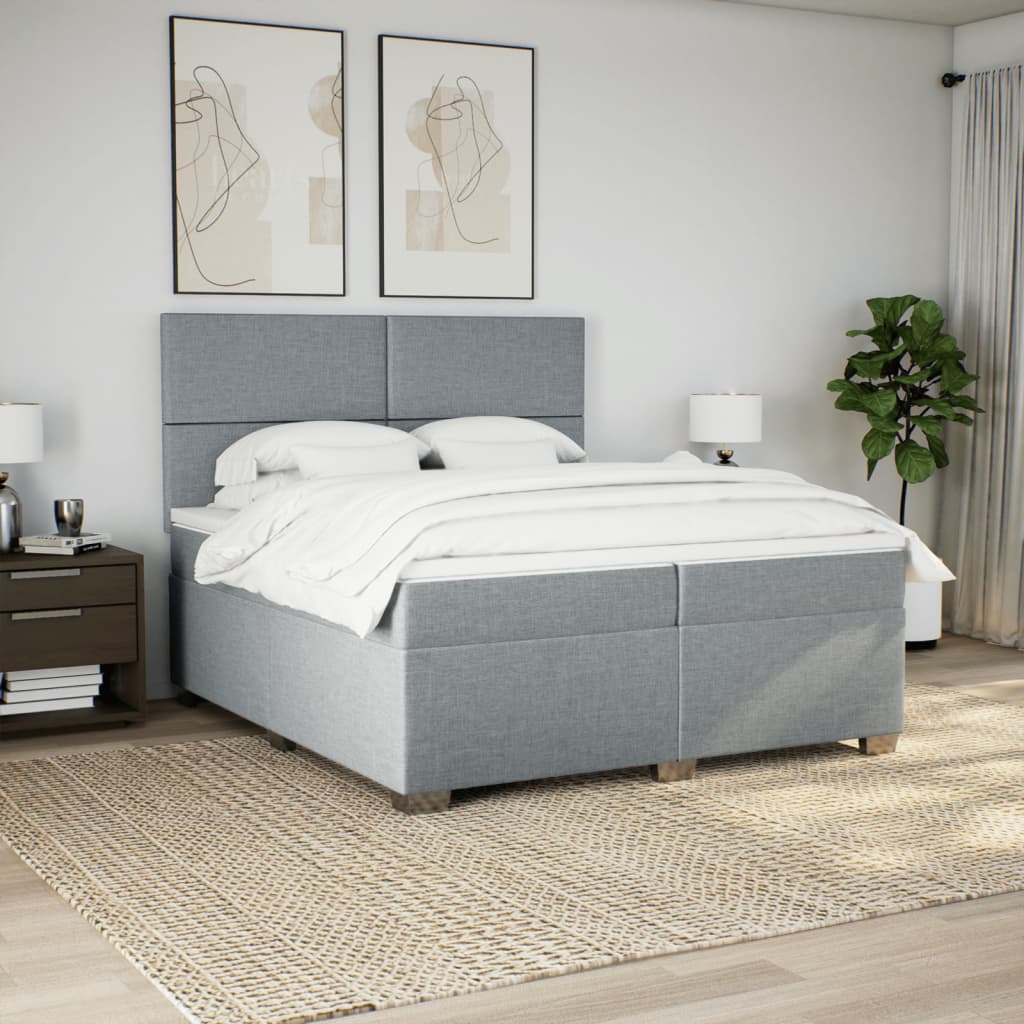 Sommier à lattes de lit avec matelas Gris clair 200x200cm Tissu