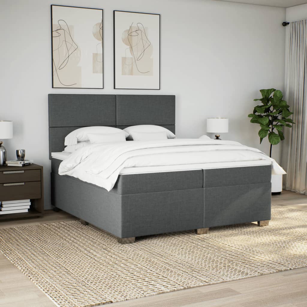 Sommier à lattes de lit avec matelas Gris foncé 200x200cm Tissu