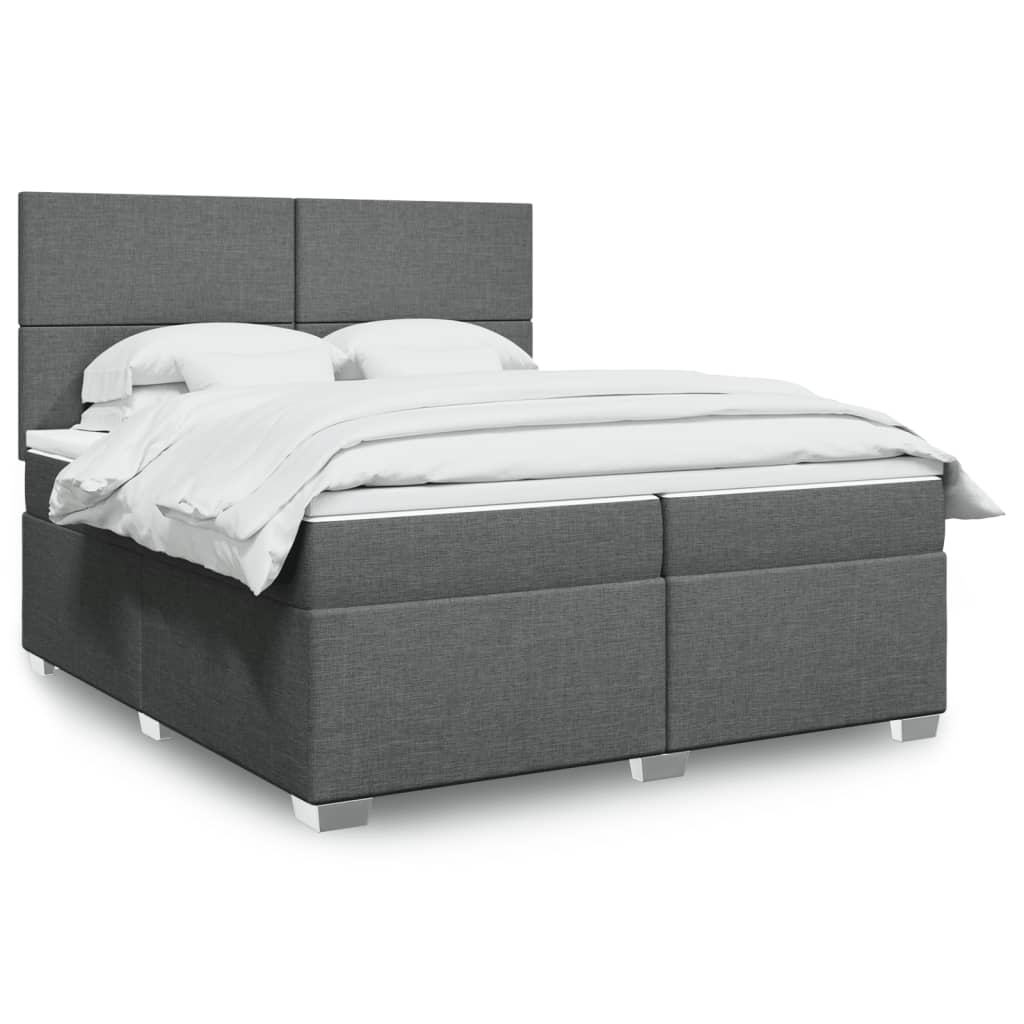 Sommier à lattes de lit avec matelas Gris foncé 200x200cm Tissu