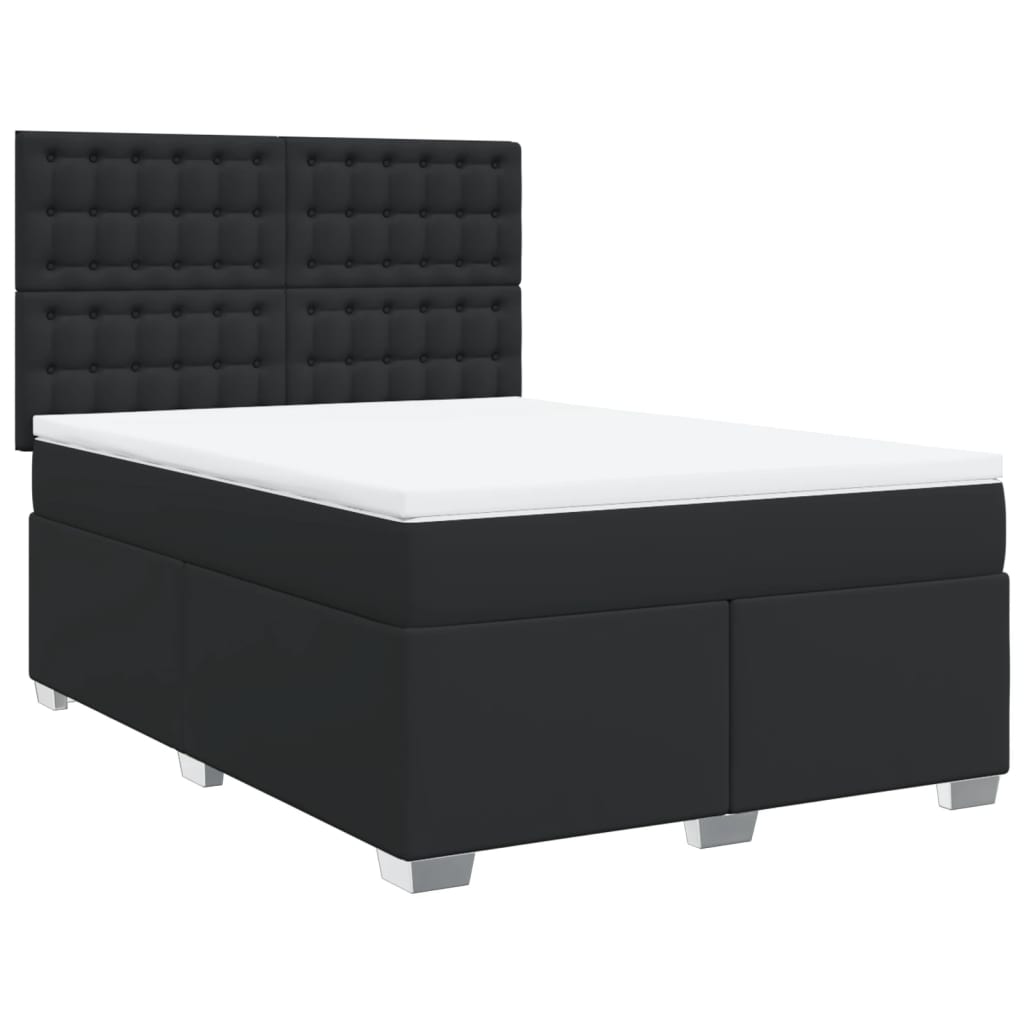 Slatted bed base with mattress Black 140x200 cm Faux leather