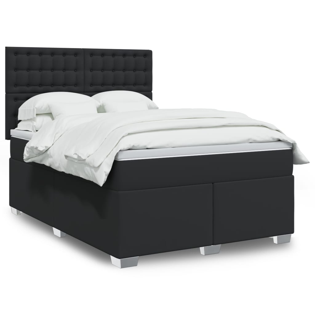 Slatted bed base with mattress Black 140x200 cm Faux leather