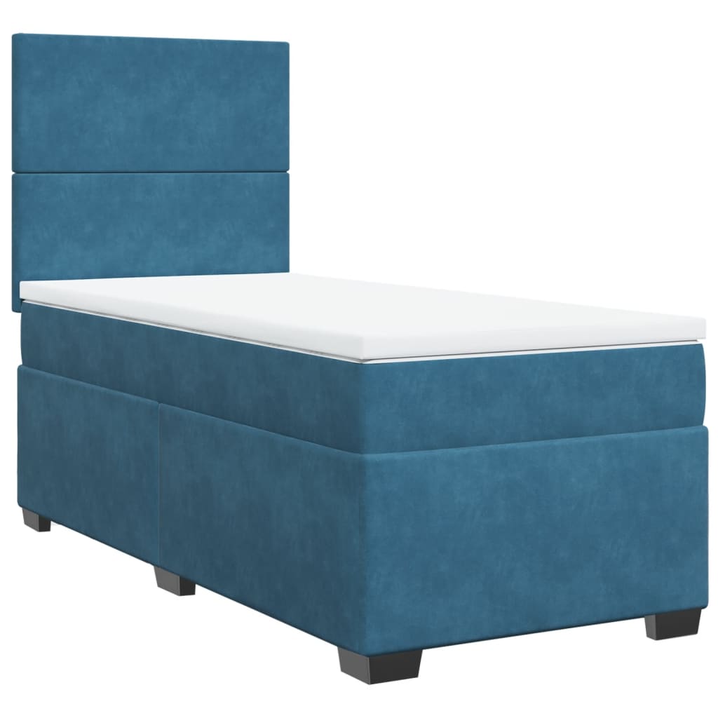 Slatted bed base with blue mattress 90x190 cm velvet