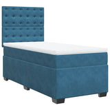 Slatted bed base with blue mattress 90x190 cm velvet