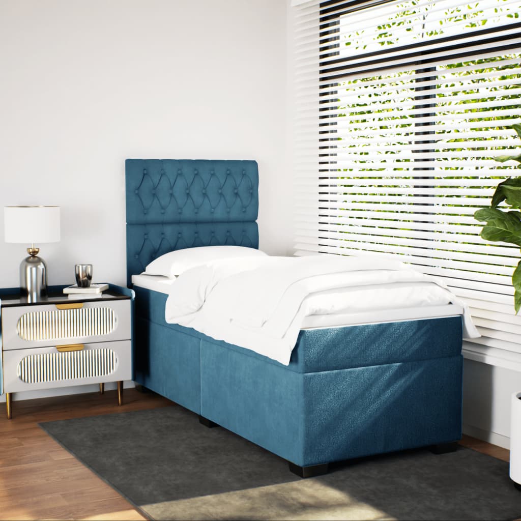 Slatted bed base with blue mattress 100x200 cm