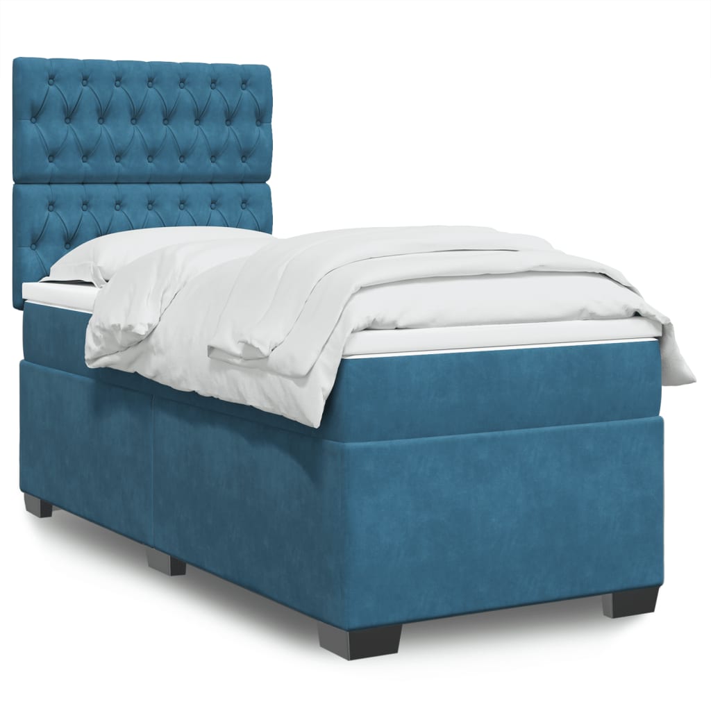 Slatted bed base with blue mattress 100x200 cm