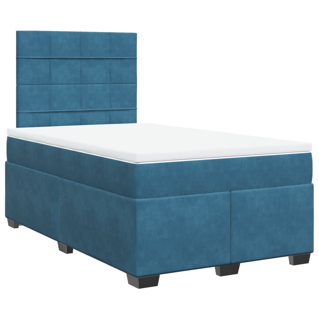 Slatted bed base and blue mattress 120x190 cm velvet